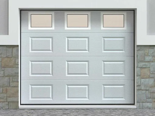 Porta De Garagem Seccionada Com Padrao Quadriculado Branco Com Janelas Motorizada - Caopas