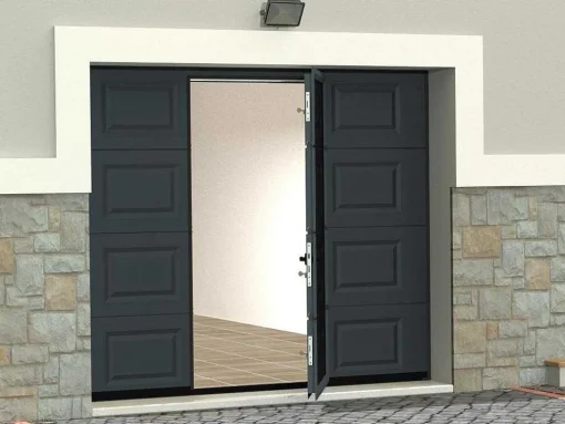 Porta De Garagem Seccionada Com Motor Somfy Com Padrao Quadriculado E Porta Central Antracite - Caopas