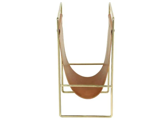 Porta-Revistas Vintage Em Pele Sintética C38 X L22 X A41 Cm, Metal E Pele Sintética Castanha - Ferri