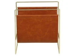 Porta-Revistas Vintage Em Pele Sintética C38 X L22 X A41 Cm, Metal E Pele Sintética Castanha - Ferri