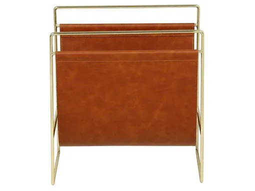 Porta-Revistas Vintage Em Pele Sintética C38 X L22 X A41 Cm, Metal E Pele Sintética Castanha - Ferri