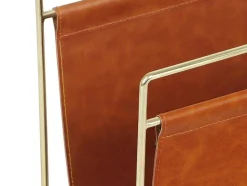Porta-Revistas Vintage Em Pele Sintética C38 X L22 X A41 Cm, Metal E Pele Sintética Castanha - Ferri