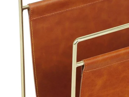Porta-Revistas Vintage Em Pele Sintética C38 X L22 X A41 Cm, Metal E Pele Sintética Castanha - Ferri