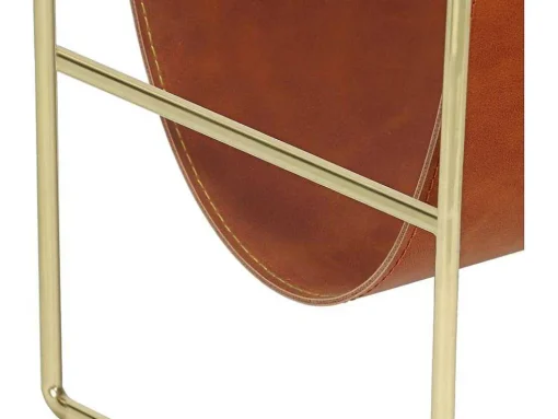 Porta-Revistas Vintage Em Pele Sintética C38 X L22 X A41 Cm, Metal E Pele Sintética Castanha - Ferri