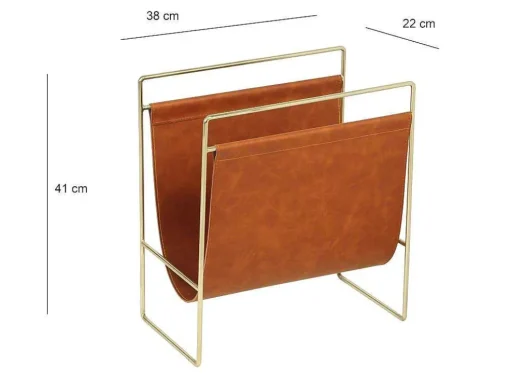Porta-Revistas Vintage Em Pele Sintética C38 X L22 X A41 Cm, Metal E Pele Sintética Castanha - Ferri