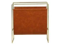 Porta-Revistas Vintage Em Pele Sintética C38 X L22 X A41 Cm, Metal E Pele Sintética Castanha - Ferri