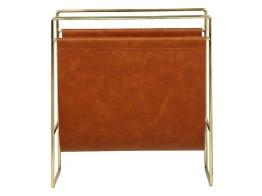 Porta-Revistas Vintage Em Pele Sintética C38 X L22 X A41 Cm, Metal E Pele Sintética Castanha - Ferri