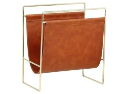 Porta-Revistas Vintage Em Pele Sintética C38 X L22 X A41 Cm, Metal E Pele Sintética Castanha - Ferri