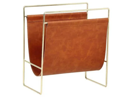 Porta-Revistas Vintage Em Pele Sintética C38 X L22 X A41 Cm, Metal E Pele Sintética Castanha - Ferri