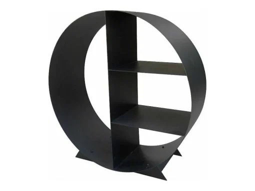 Porte-Bois Circulaire Avec 4 Etageres En Acier Noir