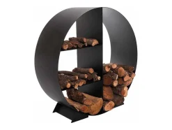 Porte-Bois Circulaire Avec 4 Etageres En Acier Noir