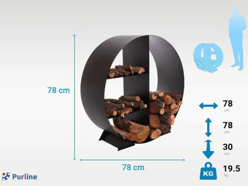 Porte-Bois Circulaire Avec 4 Etageres En Acier Noir