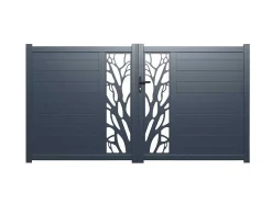Portão De Batente Em Aluminio Semiperfurado Com Motivos De L350 X A164 Cm Cor Antracite Em Kit - Labrit Ii