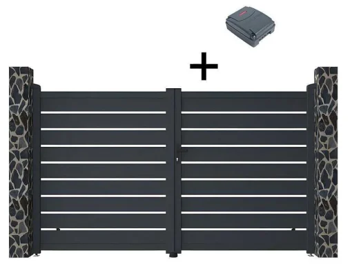 Portão De Batente Perfurado Motorizado Antracite Em Aluminio De C305 X A183 Cm - Primo