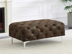 Pufe Chesterfield Em Microfibra Aspeto Couro Envelhecido - Edwina