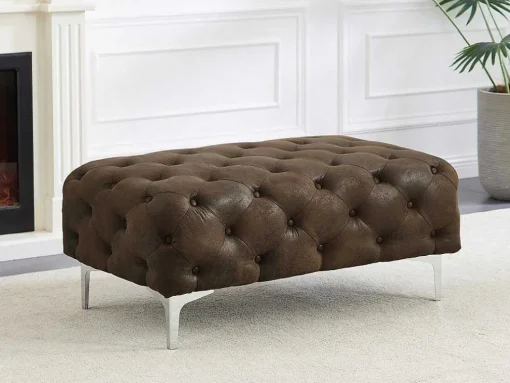 Pufe Chesterfield Em Microfibra Aspeto Couro Envelhecido - Edwina
