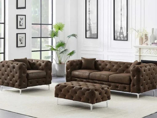 Pufe Chesterfield Em Microfibra Aspeto Couro Envelhecido - Edwina
