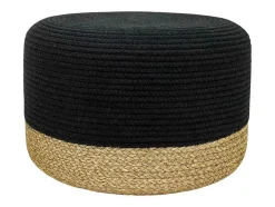 Pufe Redondo Em Rotim Natural Claro E Preto - Salveti