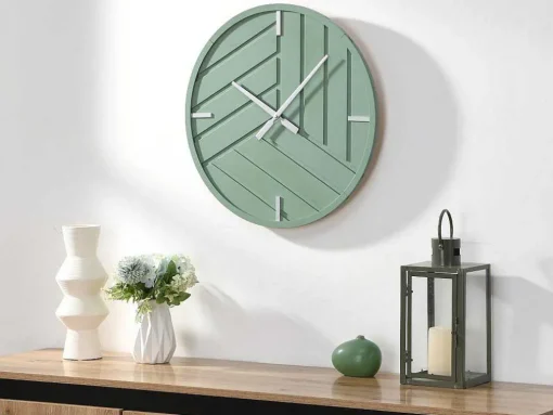 Relógio De Parede Contemporaneo D. 50 Cm Verde E Prateado - Herti