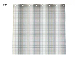 Rideau 100% Coton 1 Piece Blanc A Lignes Pastels 200X260