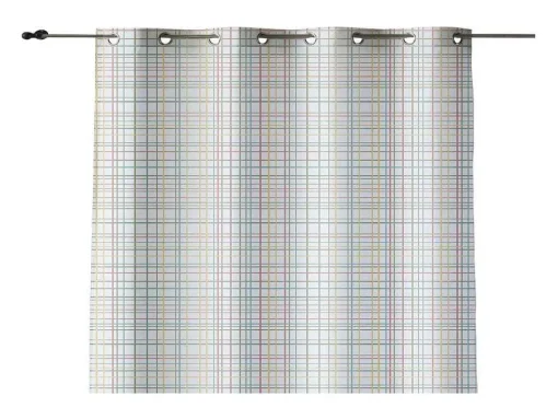 Rideau 100% Coton 1 Piece Blanc A Lignes Pastels 200X260