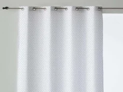 Rideau 100% Coton 1 Piece Blanc A Pois Gris 200X260