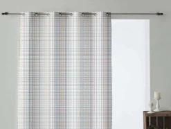 Rideau 100% Coton 1 Piece Blanc A Lignes Pastels 200X260