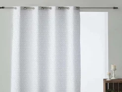 Rideau 100% Coton 1 Piece Blanc A Lignes Vertes 140X260