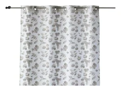 Rideau 100% Coton 1 Piece Gris A Feuilles Vertes 140X260