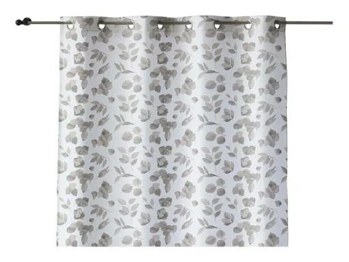 Rideau 100% Coton 1 Piece Gris A Feuilles Vertes 140X260