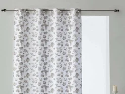 Rideau 100% Coton 1 Piece Gris A Feuilles Vertes 140X260