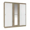 Roupeiro - 3 Portas De Correr - Com Espelho - L205 Cm - Natural E Beige - Didda