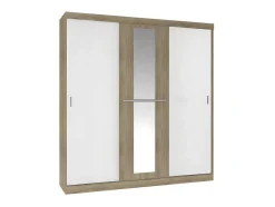 Roupeiro - 3 Portas De Correr - Com Espelho - L205 Cm - Natural E Beige - Didda