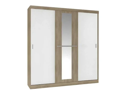 Roupeiro - 3 Portas De Correr - Com Espelho - L205 Cm - Natural E Beige - Didda