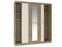 Roupeiro - 3 Portas De Correr - Com Espelho - L205 Cm - Natural E Beige - Didda