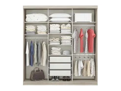 Roupeiro - 3 Portas De Correr - Com Espelho - L205 Cm - Natural E Beige - Didda