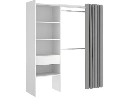 Roupeiro Aberto De Canto Extensivel De C164/214 Cm Cor Branco E Cinza - Gontran
