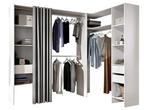 Roupeiro Aberto De Canto Extensivel De C164/214 Cm Cor Branco E Cinza - Gontran