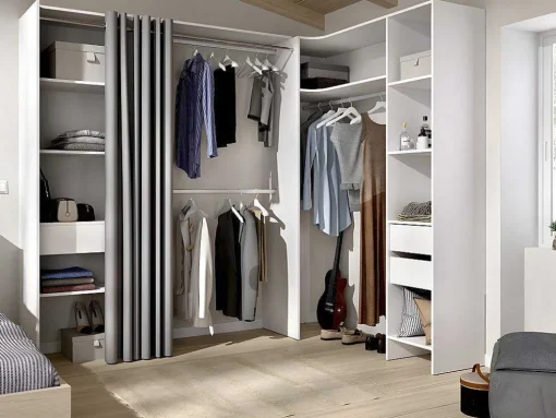 Roupeiro Aberto De Canto Extensivel De C164/214 Cm Cor Branco E Cinza - Gontran