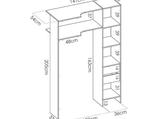 Roupeiro Aberto De Canto Extensivel De C164/214 Cm Cor Branco E Cinza - Gontran