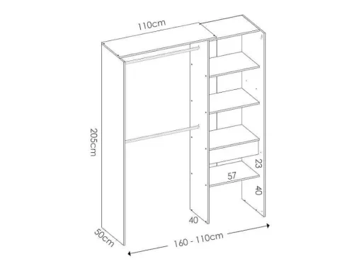 Roupeiro Aberto Extensivel C.110/160 Cm Carvalho E Antracite - Laurent