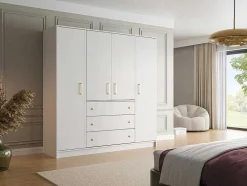Roupeiro Com 4 Portas E 3 Gavetas C196 Cm Branco - Lizandro