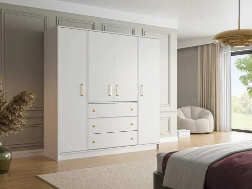 Roupeiro Com 4 Portas E 3 Gavetas C196 Cm Branco - Lizandro