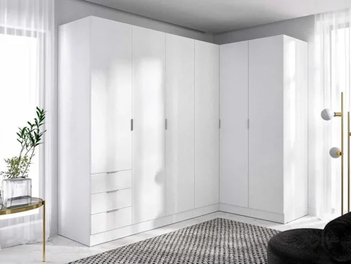 Roupeiro De Canto 6 Portas E 3 Gavetas C213 Cm Branco - Listowel