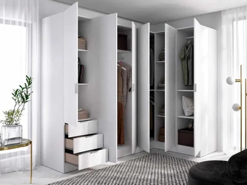 Roupeiro De Canto 6 Portas E 3 Gavetas C213 Cm Branco - Listowel