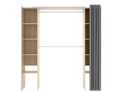 Roupeiro Extensivel Com Cortina Disponivel Em Carvalho E Cinza - C110 / 180Cm - Dorian
