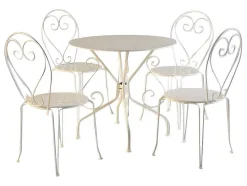 Sala De Jantar De Jardim Em Metal Estilo Ferro Forjado: Uma Mesa E 4 Cadeiras Brancas - Guermantes