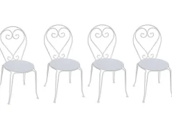 Sala De Jantar De Jardim Em Metal Estilo Ferro Forjado: Uma Mesa E 4 Cadeiras Brancas - Guermantes