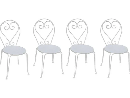 Sala De Jantar De Jardim Em Metal Estilo Ferro Forjado: Uma Mesa E 4 Cadeiras Brancas - Guermantes