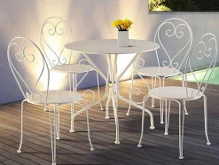 Sala De Jantar De Jardim Em Metal Estilo Ferro Forjado: Uma Mesa E 4 Cadeiras Brancas - Guermantes